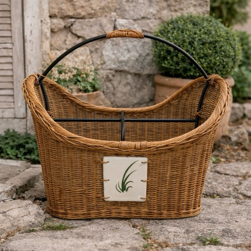 Vintage Wicker‎ Magazine Basket French Country Cottage Storage Rustic Decor